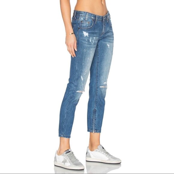 One Teaspoon Freebirds Jeans Skinny Straight Distressed Zip Ankle Blue Cult - Picture 7 of 16